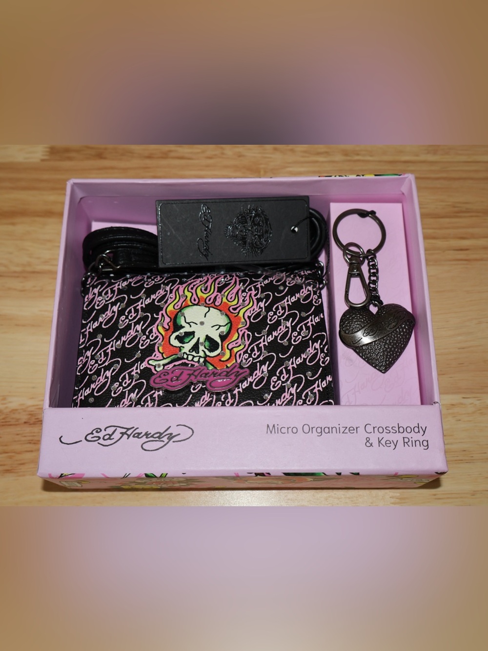 Ed Hardy Micro Organizer Crossbody Bag & Key Ring Gift Set